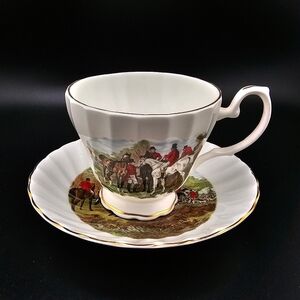 Staffordshire Crown Dorset Fine Bone China Fox Hunt Cup & Saucer Set England Vtg